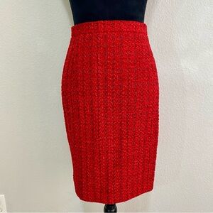 Escada Margaretha Ley Red Wool Bouclé Pencil Skirt Metallic Shimmer Vintage